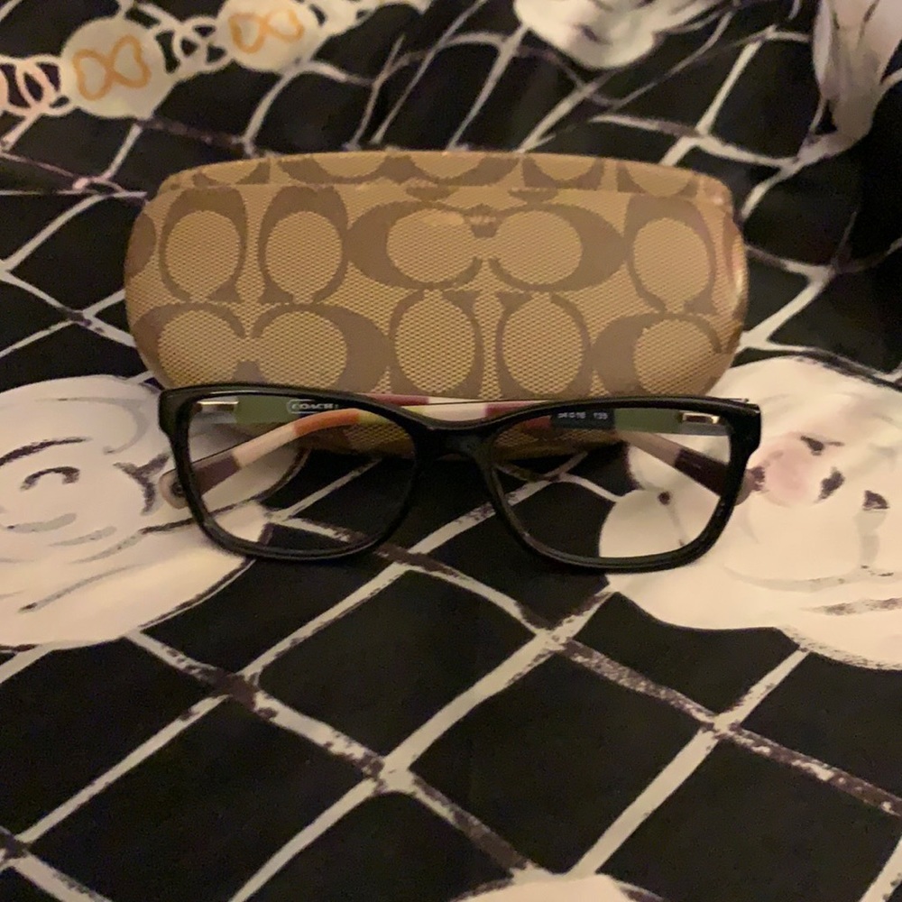 black rimmed Coach eyeglasses. case included